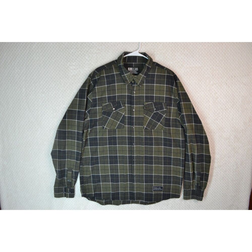 Troll Co Men's XXL Olive Green Plaid Long Sleeve Button Down Shirt